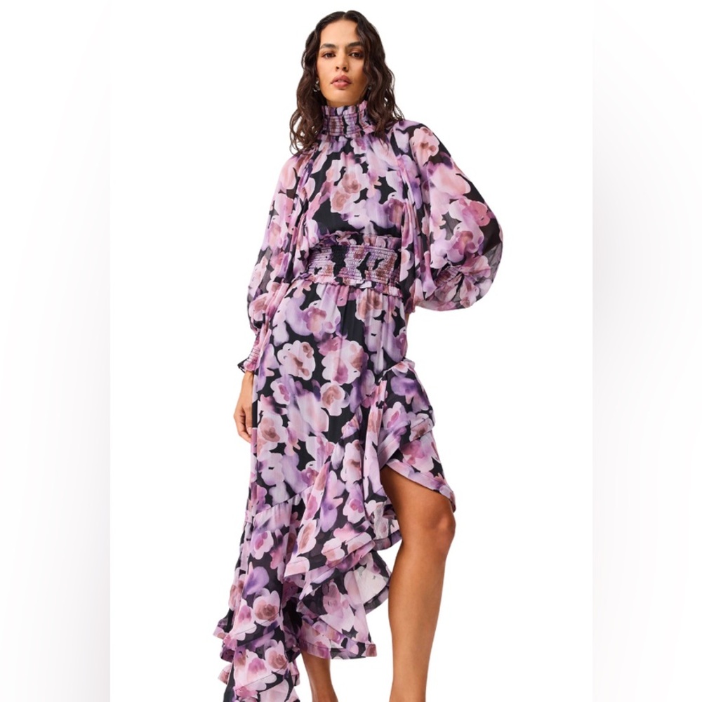ELLIATT SOLENE MIDI DRESS - BLACK LILAC Dinner cocktail Party size S NWT - Picture 1 of 6